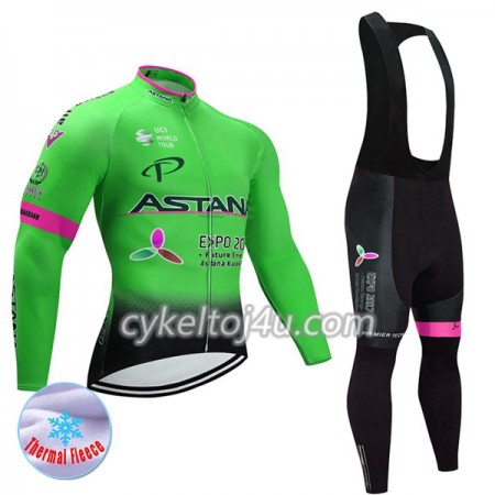 Cykeltrøje Langærmet + Bib Cykelbukser 2017 Astana Pro Team Dame N002 Vinter Thermal Fleece